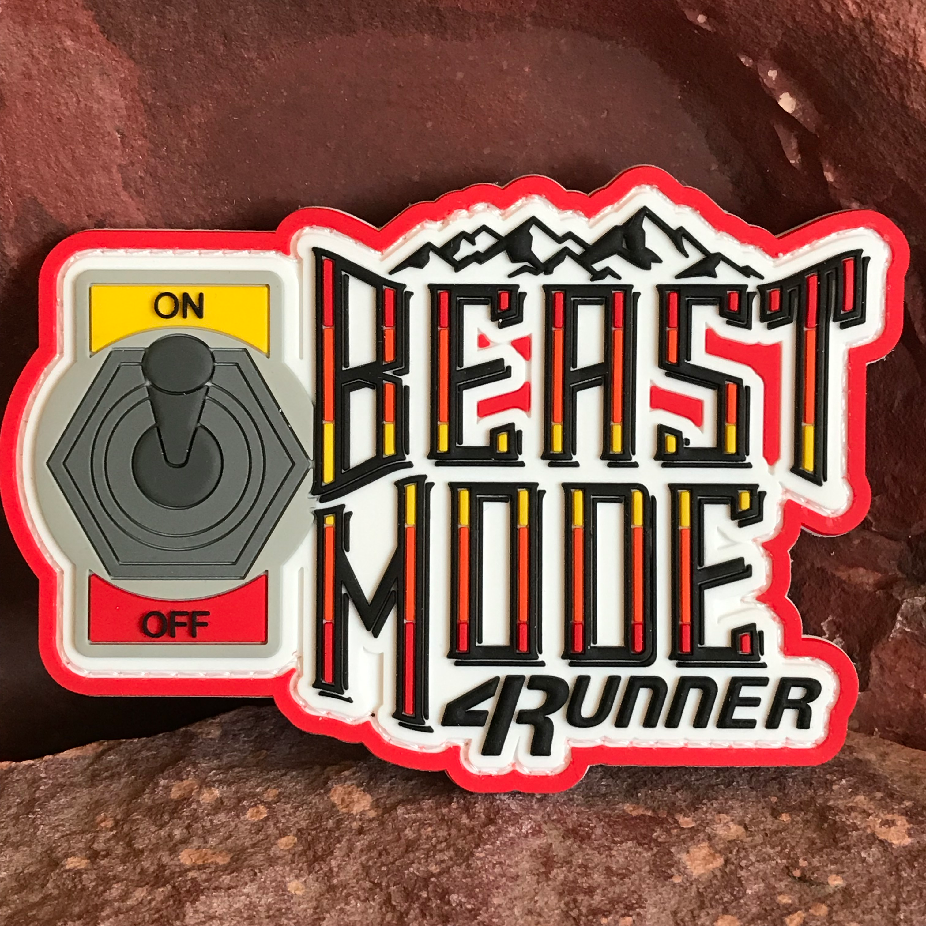 Beast Mode On Toyota 4Runner Patch ~ Funny 3D PVC Morale Headliner Accessory ~ Retro Ivan Colors Mountains 4x4 Off Roading Overlanding