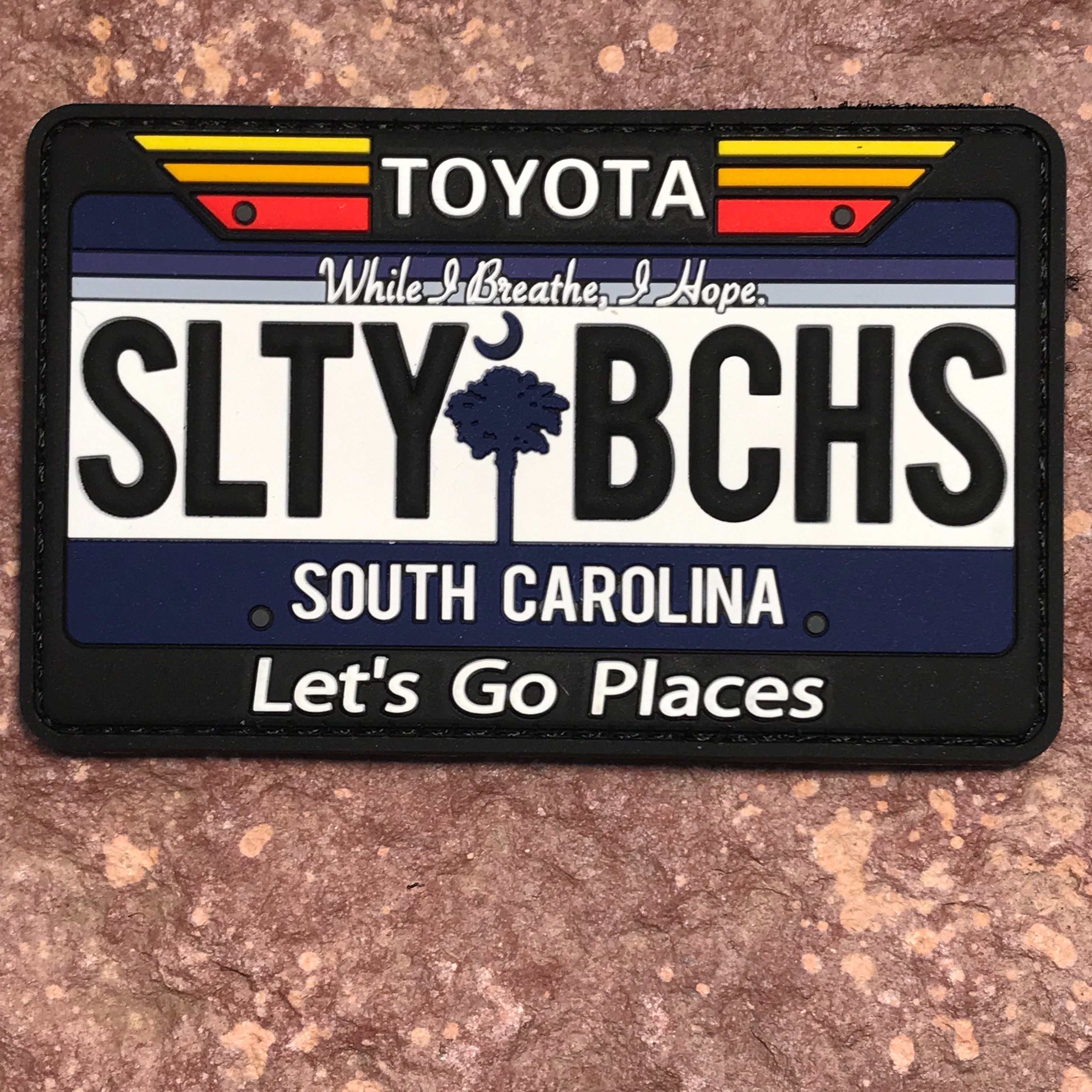 South Carolina Toyota Morale Patch ~ Collectible 3D PVC State License Plate ~ Funny Headliner Accessory Travel Souvenir Salty Beaches Parody