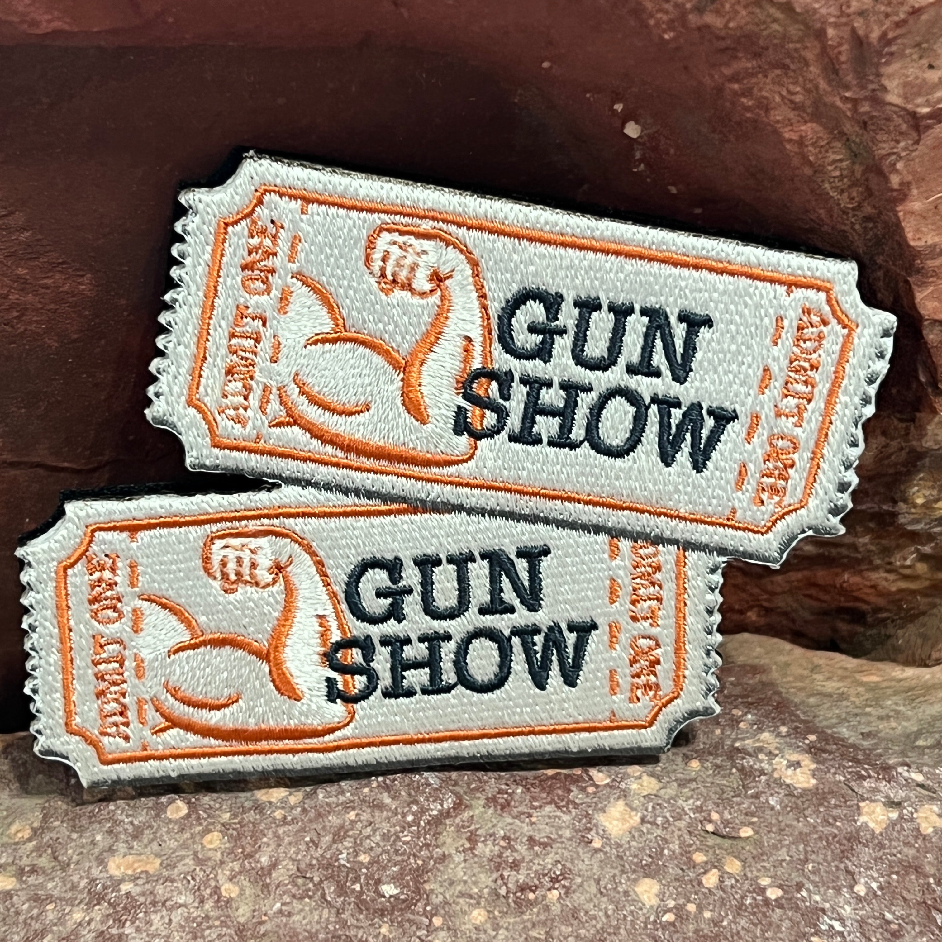 Two Tickets to the Gun Show - Funny Parody Embroidered Morale Patch ~ Accessory for Jacket Bag Hat Headliner ~ Big Strong Muscles