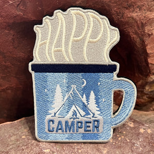 Embroidered Morale Patch for Toyota Headliner Enthusiasts Military Camping Outdoor Nature Lovers ~ Happy Camper ~ Steaming Hot Coffee / Cocoa ~ Camping Outdoorsy Outdoorsmen Christmas Cozy