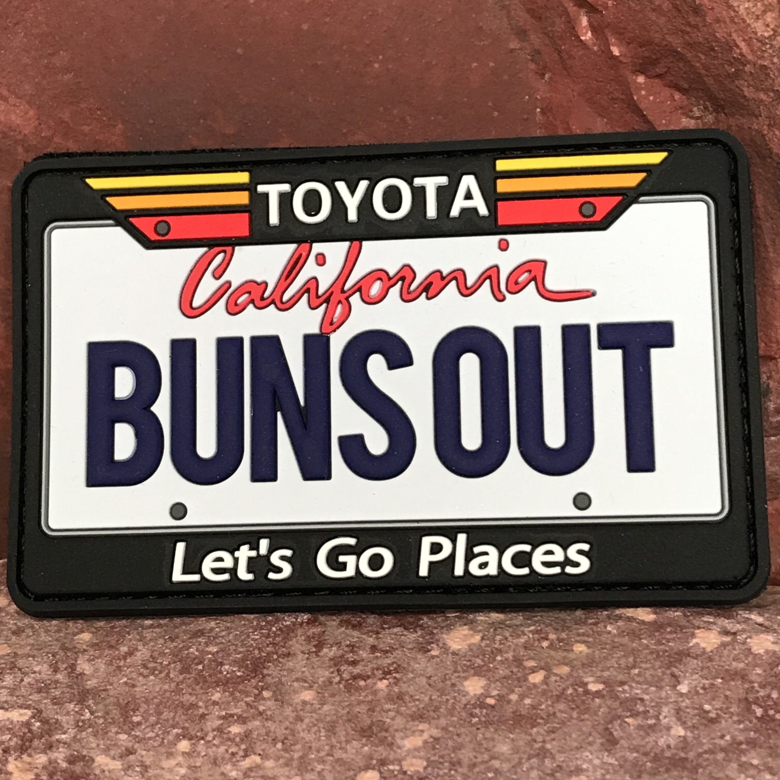 California Toyota Patch ~ Collectible 3D PVC State License Plate Morale Funny Headliner Accessory Sun's Out Buns Out ~ Travel Souvenir Gift