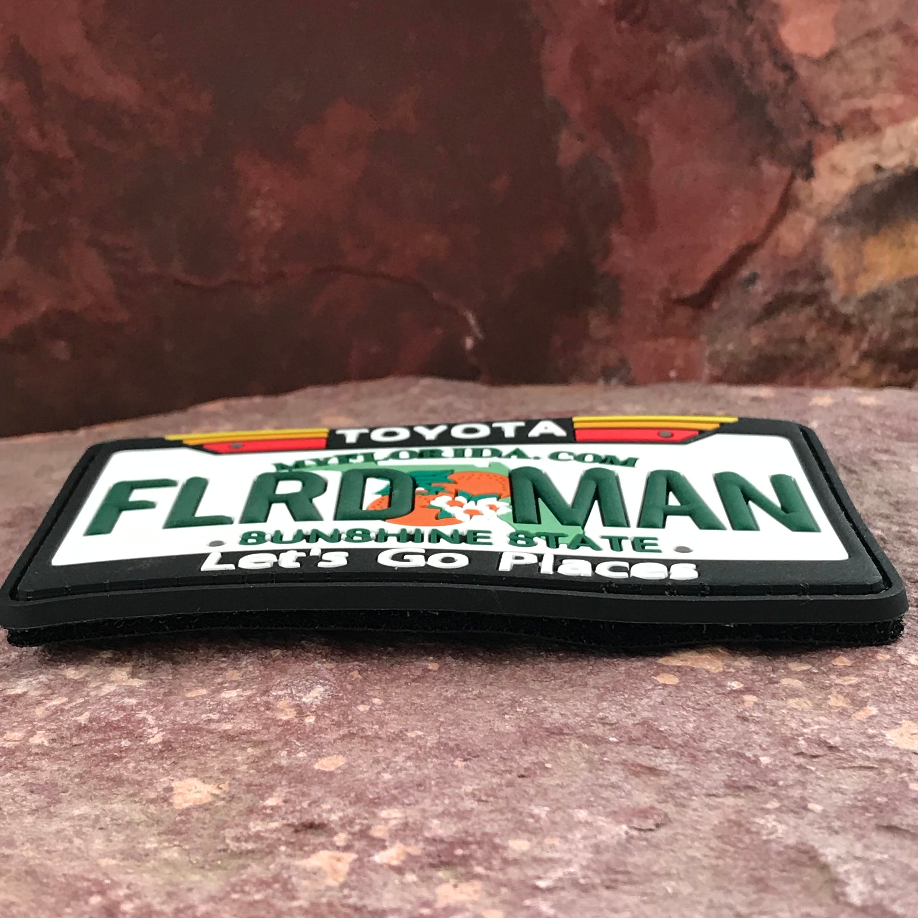 Florida Man Parody Toyota Patch ~ Collectible 3D PVC State License Plate Morale Headliner Accessory 4Runner Tacoma Tundra FJ Cruiser Rav4