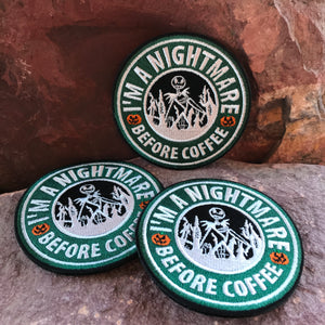 I'm A Nightmare Before Coffee ~ Embroidered Morale Patch ~ Christmas Starbucks Parody Funny Headliner Accessory for 4Runner Tacoma Jackets