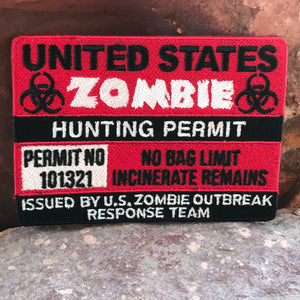 Zombie Hunting Permit License to Hunt - Funny Embroidered Morale Patch ~ The Walking Dead TWD Parody ~ Accessory for Jackets Bags Headliner