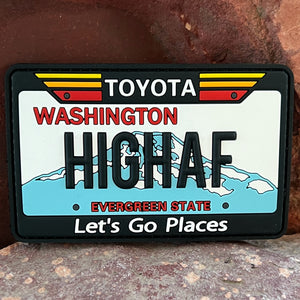 Washington State Toyota Patch ~ Collectible 3D PVC License Plate ~ Funny Parody Mountains High AF Morale Accessory 4Runner Tacoma FJ Cruiser