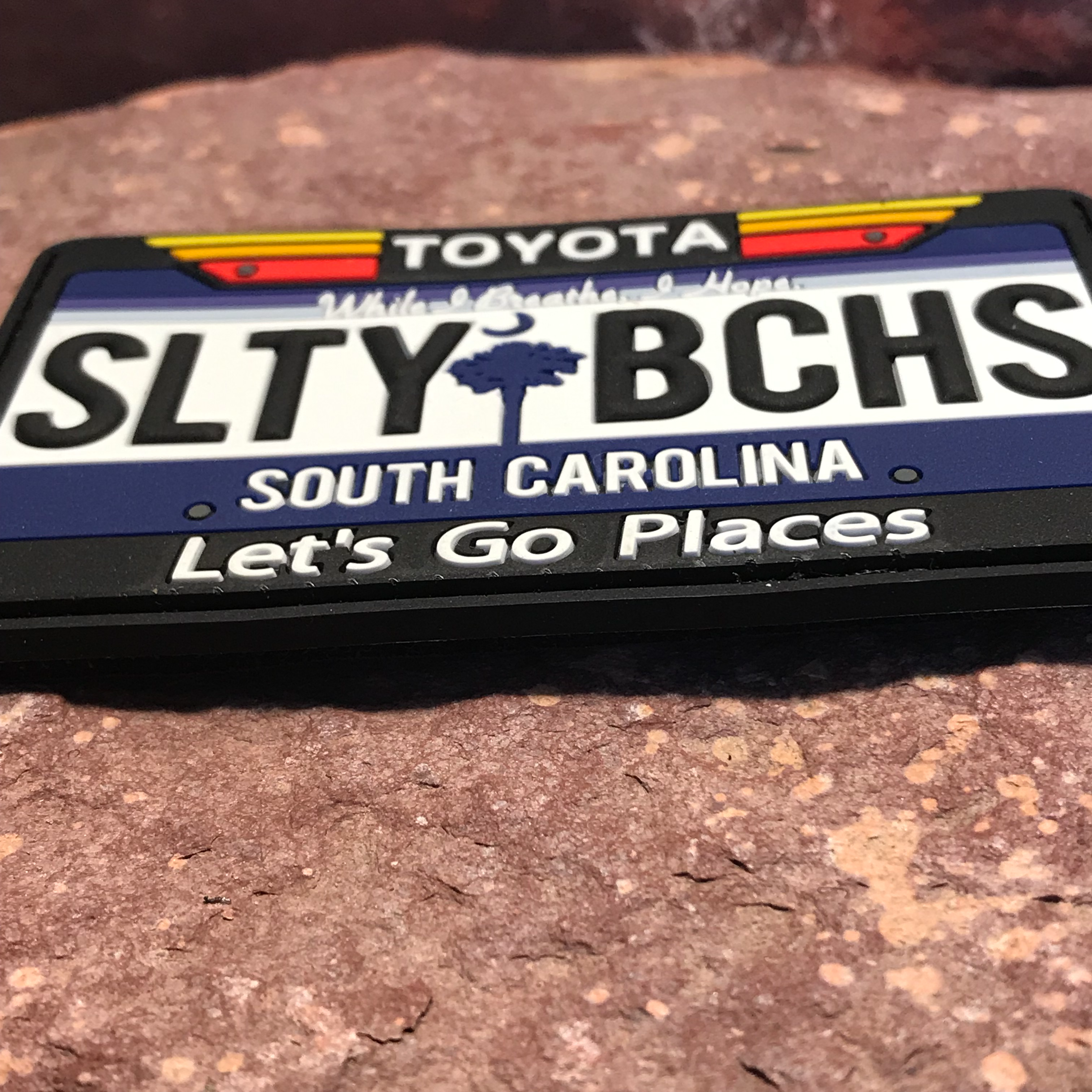 South Carolina Toyota Morale Patch ~ Collectible 3D PVC State License Plate ~ Funny Headliner Accessory Travel Souvenir Salty Beaches Parody