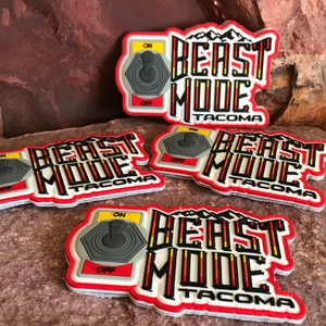 Flip the Switch into Beast Mode On ~ Toyota Tacoma ~ Funny 3D PVC Morale Headliner Patch Accessory ~ Retro Ivan Colors Mountains 4x4